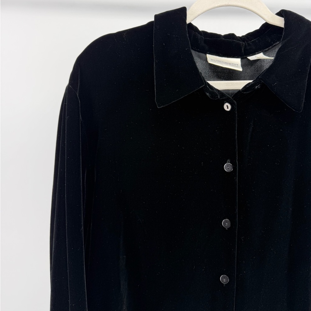 Vintage Liz Claiborne Black Silk Blend Velvet Button-Down Tunic Top, Women's 2X - Picture 2 of 6